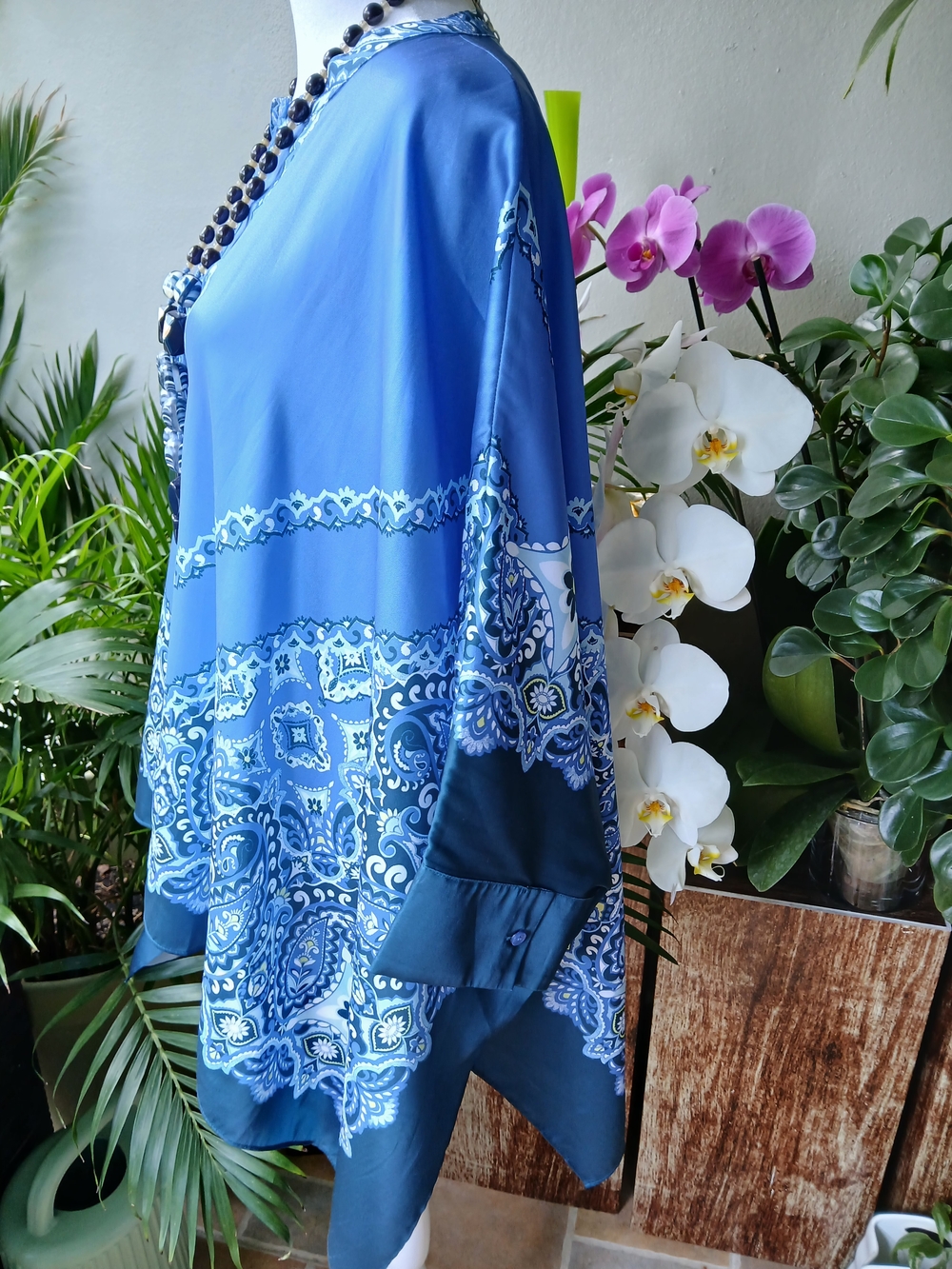 🔥Chico's Blue Printed Paisley Tunic Kimono Poncho Top & FREE GIFT L-XL - Picture 13 of 16